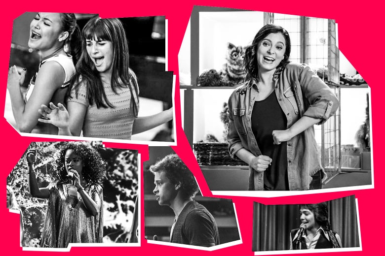 A photo collage featuring Glee, Crazy Ex-Girlfriend, Empire, Rise, and The Partridge Family.